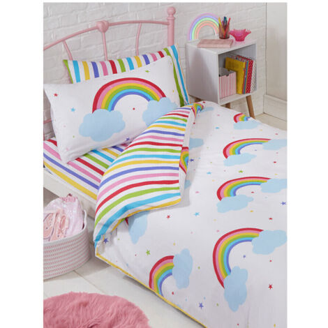Parure de lit enfant réversible arc en ciel 120x150 cm – 48% coton, 52% polyester – Lavable en machine à 40° – Séchage à basse température – Argofield