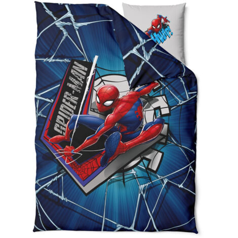 Parure de lit enfant réversible Spider-Man 120x150 cm 100% coton – Housse de couette et taie d'oreiller – OEKO-TEX