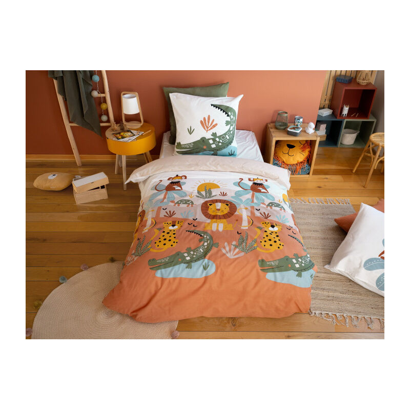 Parure de lit enfant savane – 140x200 cm + 1 taie – Coton imprimé 57 fils/cm² - 140x200cm - Terre cuite