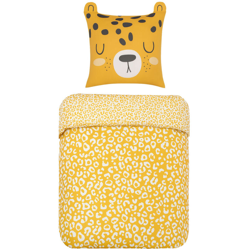 Parure de lit en coton 'Funny' à motif de léopard - Jaune - 140 x 200 cm - Livraison gratuite