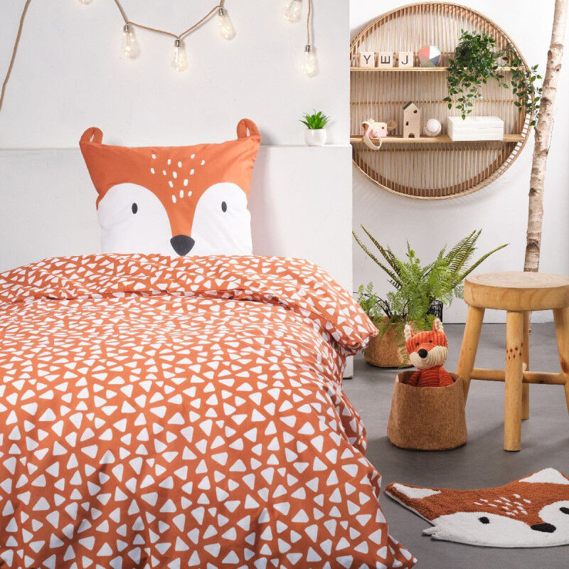 Parure de lit en coton 'Funny' à motif de renard - Orange - 140 x 200 cm - Livraison gratuite