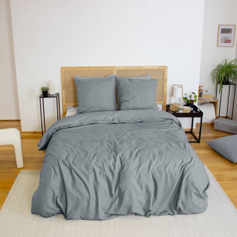 Parure de lit espiga ardoise 2 places. réversible. bi-matière. 240 x 220 cm