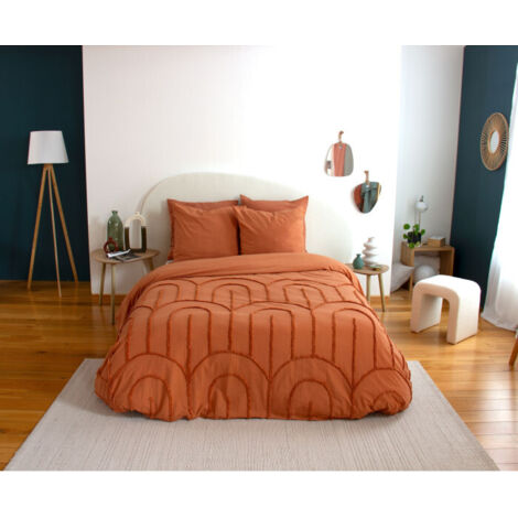 Parure de lit FAR– 240x220 cm – Coton lavé tufté – 52 fils/cm² - 220x240cm - Terre cuite