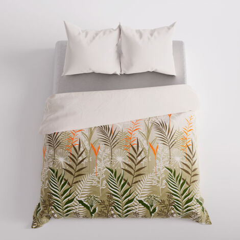 Parure de lit FELINA 220x200 cm - satin de coton, beige, motif végétal