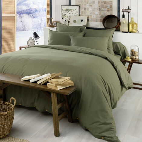 Parure de lit flanelle kaki 240x220