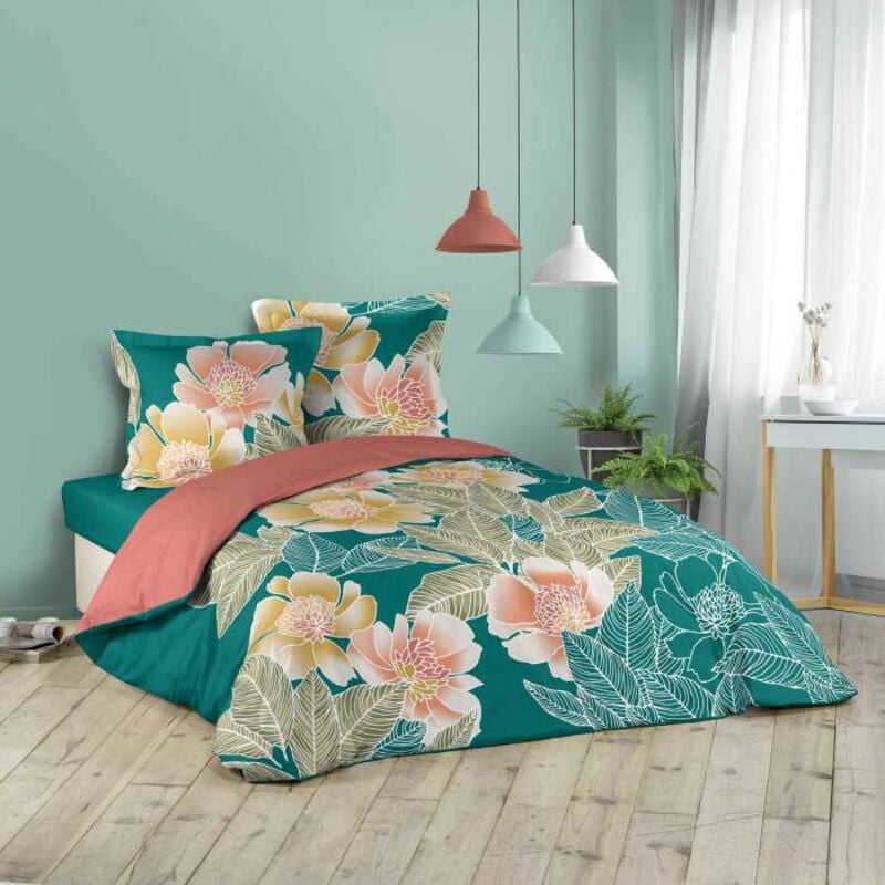 Douceur D'intérieur - Parure 3 p. 260 x 240 cm imprime 42 fils dessin place florella Bleu