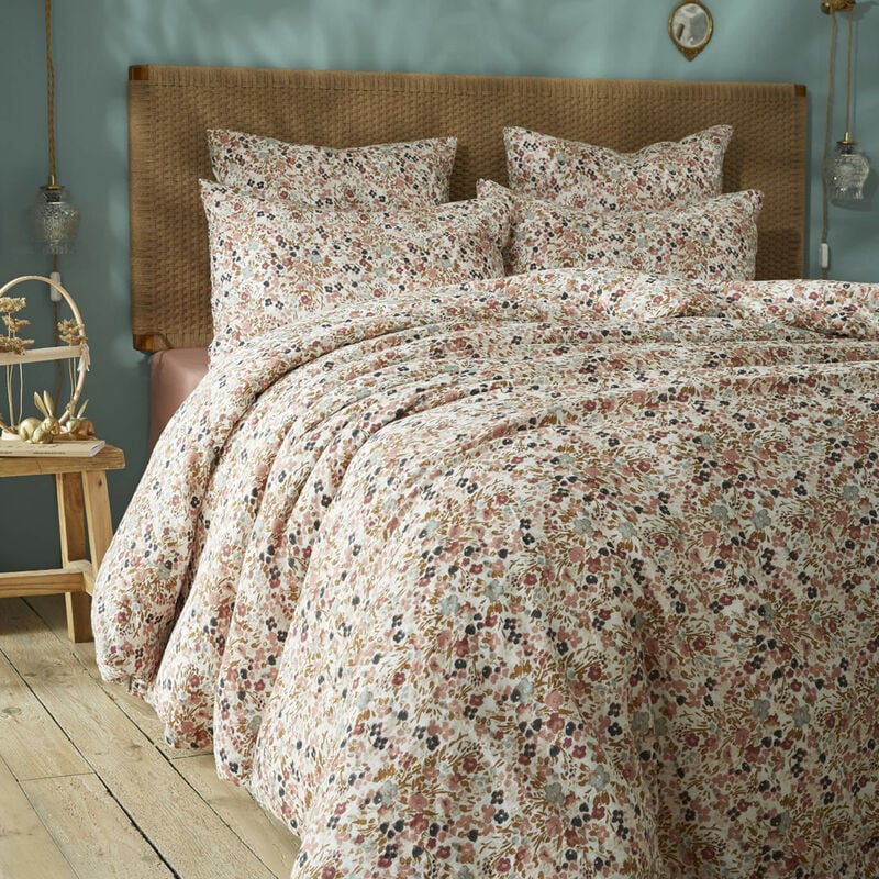 Terre De Nuit - Parure de lit gaze de coton imprimé floral 260x240 rose