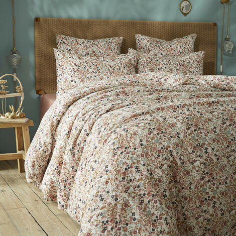 Parure de lit gaze de coton imprimé floral 240x220 rose