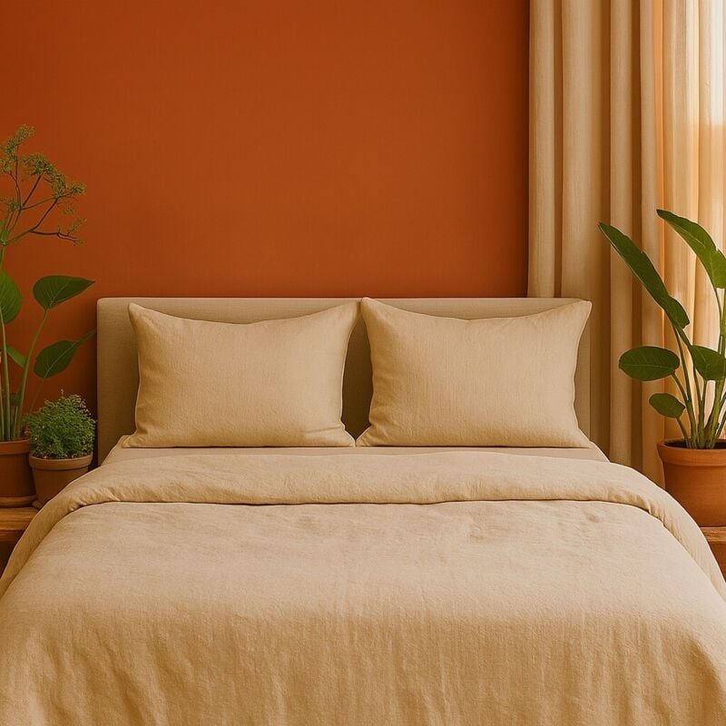 Parure de lit en Gaze de Coton 240x260cm - 260x240cm - Sable.