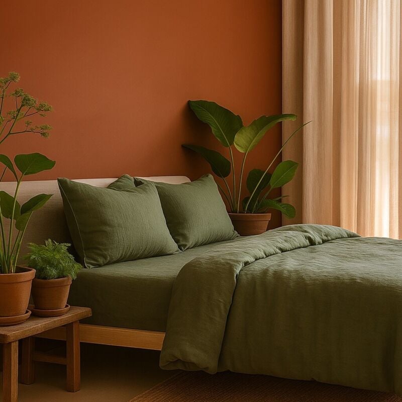 Promo Linge - Parure de lit en Gaze de Coton 240x260cm - 260x240cm - Kaki.