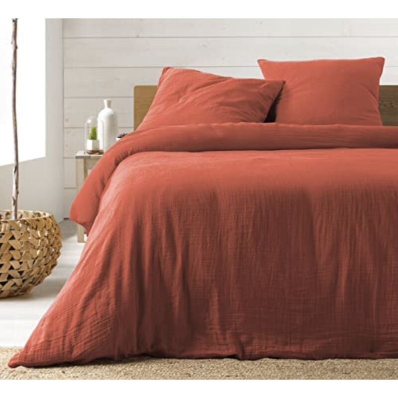 Parure de lit en Gaze de Coton 240x260cm - Plusieurs coloris - 240x260cm - Terracotta.