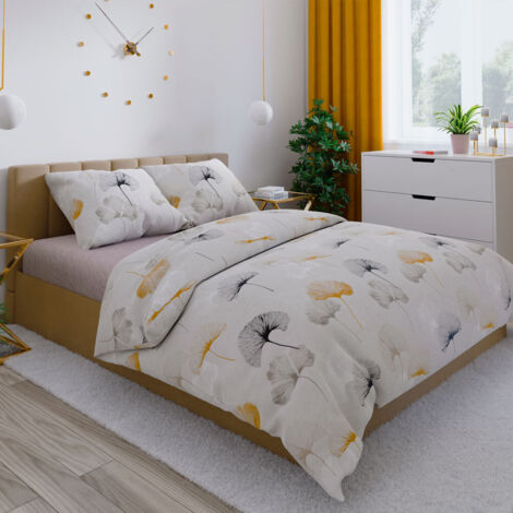 Parure de lit GINKO 220x200 cm - satin de coton, motif floral délicat