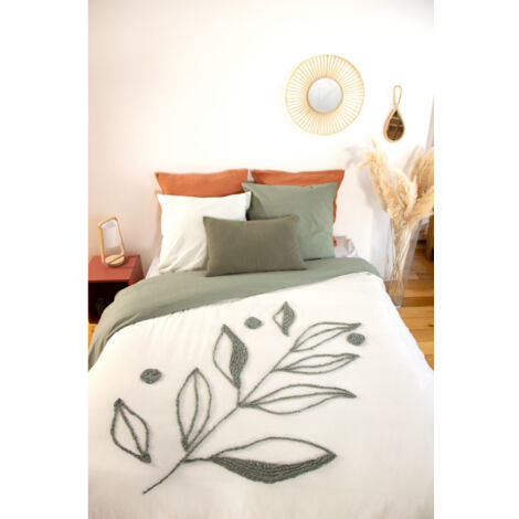 Parure de lit HERBIER – 240x220 cm – Coton BCI lavé tufté – 52 fils/cm² – Vert olive - 220x240cm - Vert olive