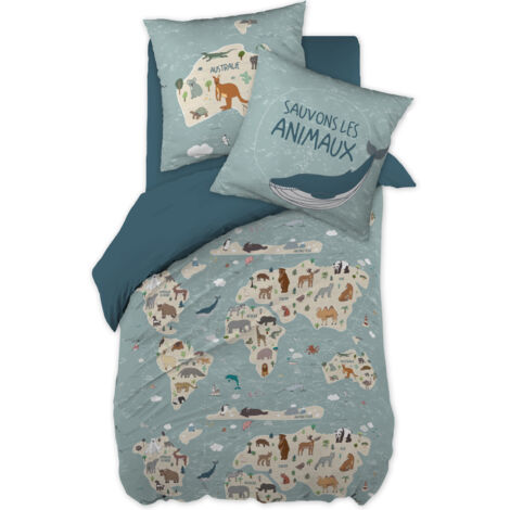 Parure de lit (housse de couette + 1 taie d'oreiller) 140x200 map Multicolore