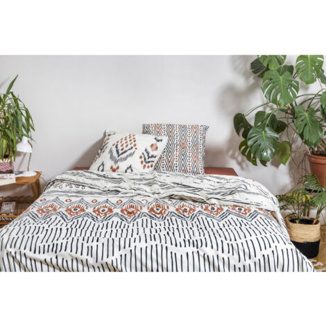 parure de lit (housse de couette + 1 taie d'oreiller) coton imprimé 140 x 200 cm ethnic