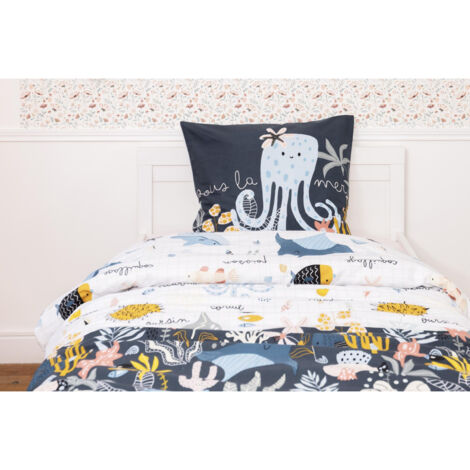 parure de lit (housse de couette + 2 taies d'oreiller) 200 x 200 cm coton imprimé octopia