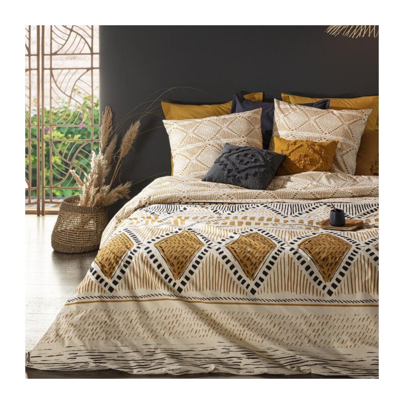 Parure de Lit Imprimée 'Kilim' 240x220cm Ocre