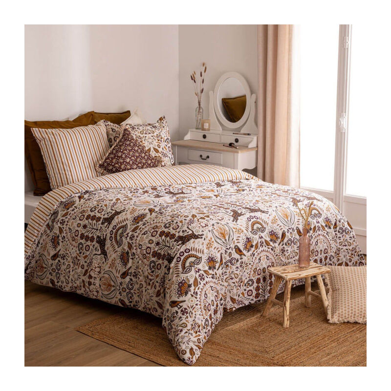 Parure de Lit Imprimée 'Indie' 240x220cm Beige