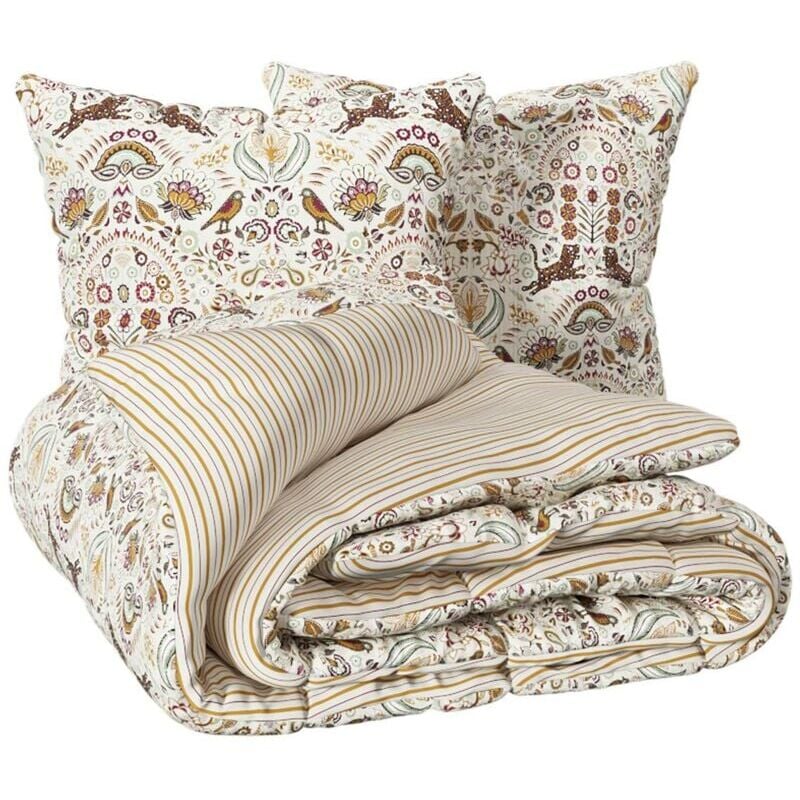 Parure de lit imprimée Indie 240x220cm beige lin