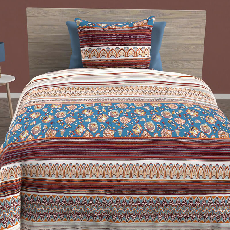 Parure housse de couette en coton 57 fils/cm2 140x200 cm jaipur bleu, par Soleil d'Ocre