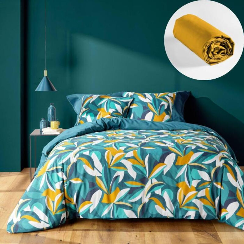 Douceur D'intérieur - Parure de Lit Lavinia 240 x 220 cm + Drap-Housse 140x190 cm Jaune