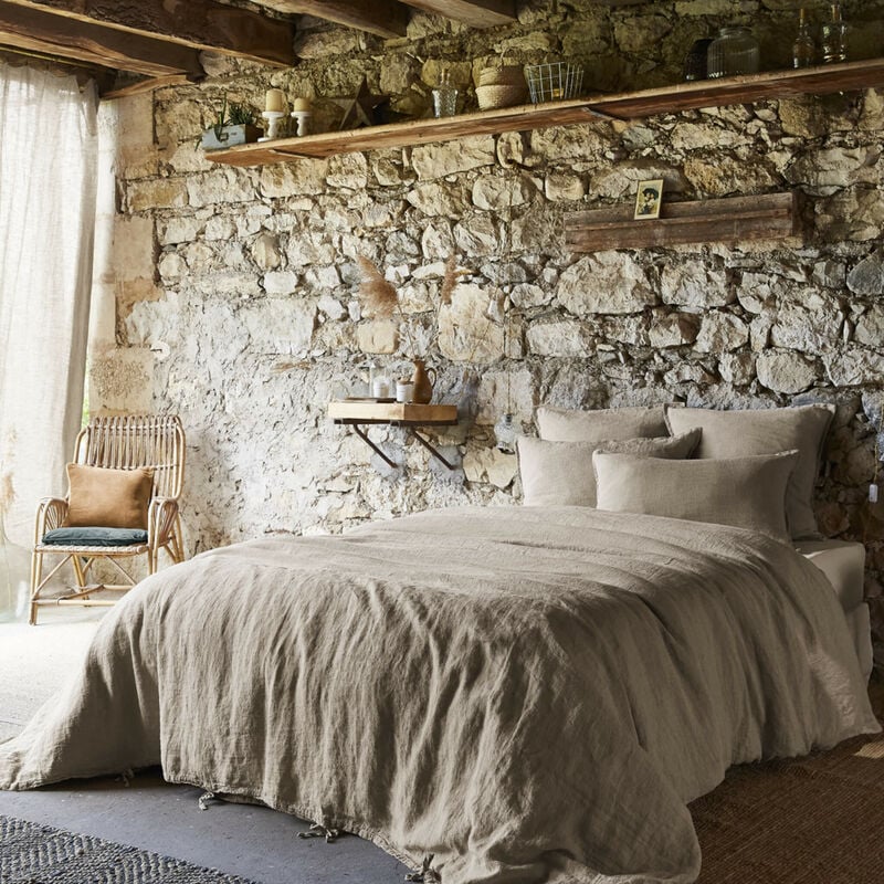 Parure de lit lin lavé beige 240x220