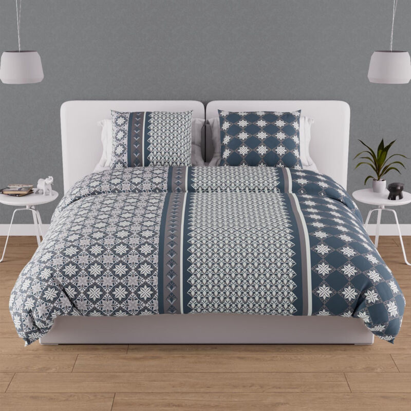 Parure housse de couette en coton 57 fils/cm2 240x220 cm lisbonne bleu orage, par Soleil d'Ocre