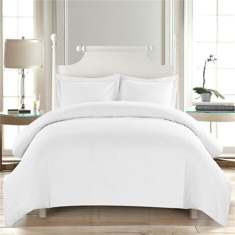 Parure de lit luxueuse blanche avec 2 taies d'oreiller - Taille King 220x260cm - En microfibre douce brossée