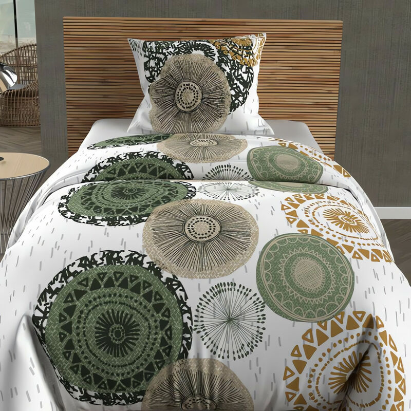 Parure housse de couette coton 57 fils 140x200 cm massai blanc, par Soleil d'Ocre