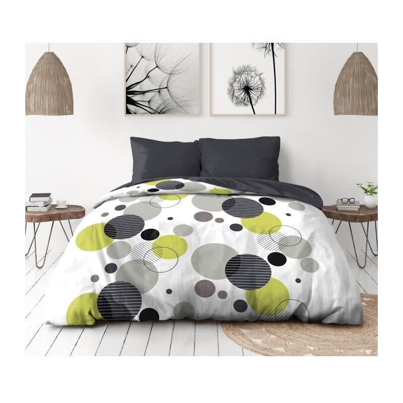 Home Linge Passion - Parure de lit microfibre bulles de reve - Housse 220 x 240 cm + 2 taies d'oreiller 63 x 63 cm - Gris