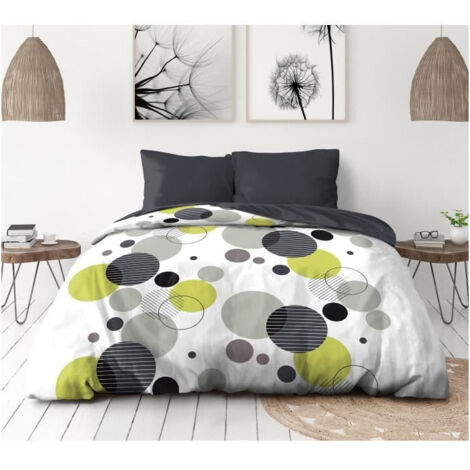Parure de lit microfibre - HOME LINGE PASSION - BULLES DE REVE - Housse 240 x 260 cm + 2 taies d'oreiller 63 x 63 cm - Gris