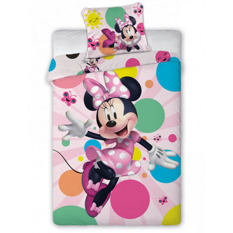 Parure de lit Minnie Mouse joyeuse - 140 cm x 200 cm - Multicolor