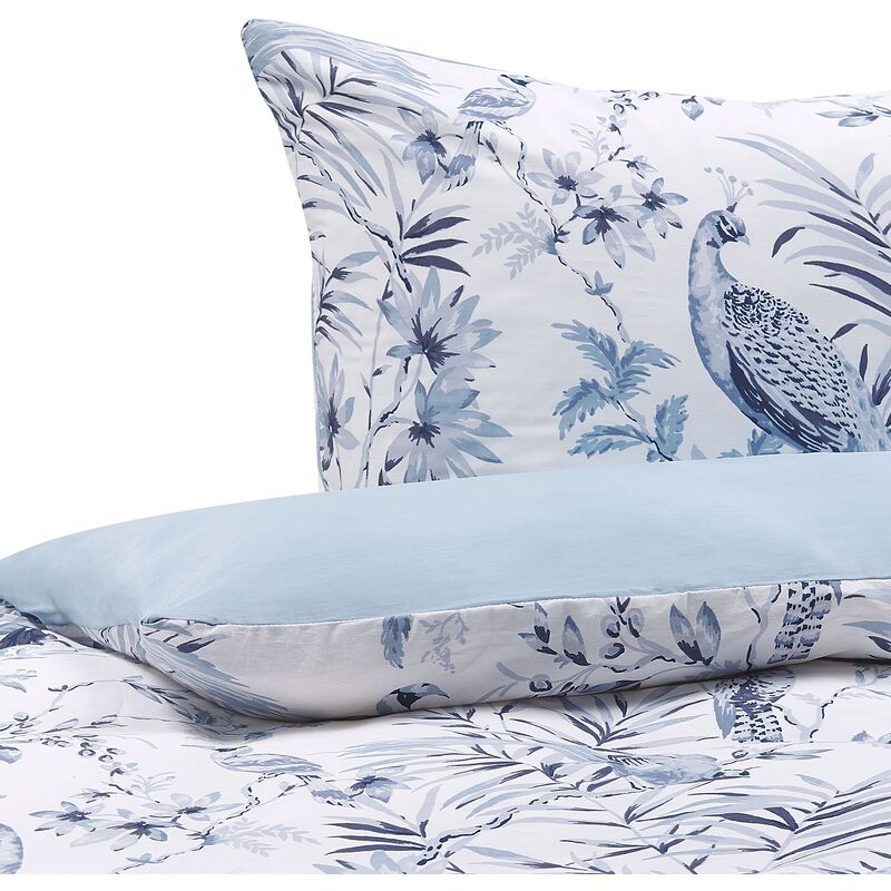 ensemble housse de couette et taies d oreiller fleurie en coton bleu et blanche 155 x 220 cm pour chambre d'adulte beliani - gris