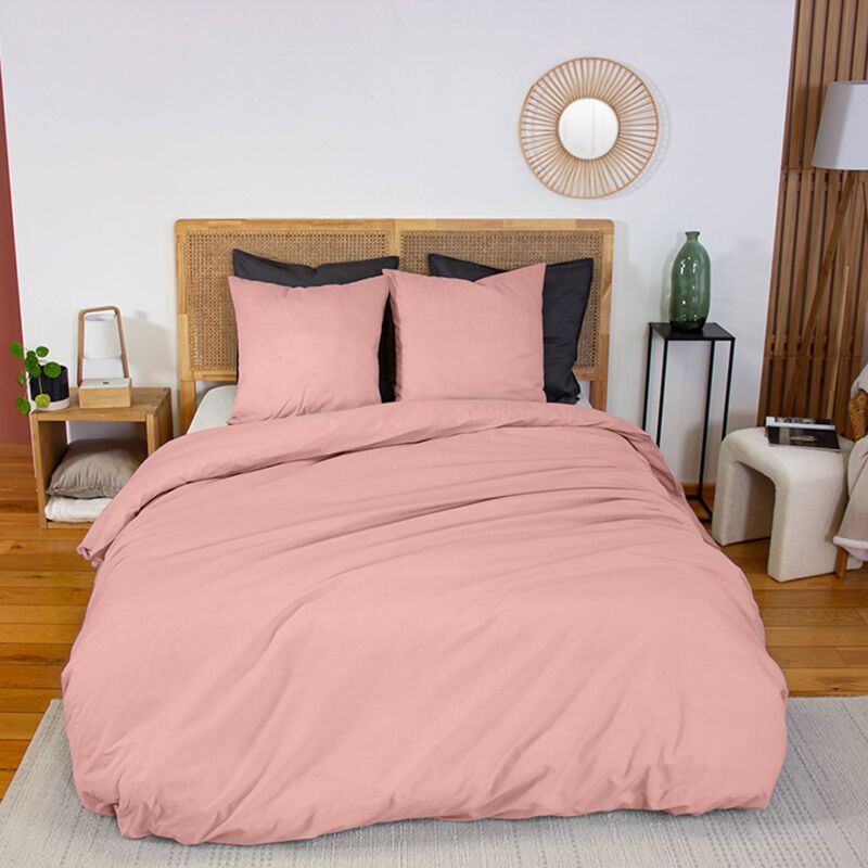 Sweeek - Parure de lit percale de coton 2 places rose Skala 240 x 220 cm