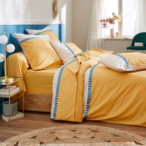 Parure de lit percale de coton ROMY AMBRE Taie 65x65 cm 140x200 cm