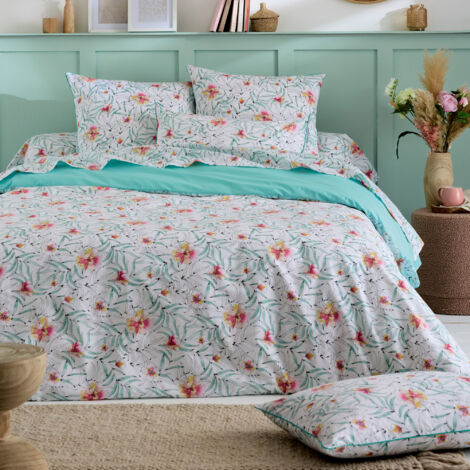 Parure de lit percale de coton ROXANE Taie 65x65 cm 140x200 cm
