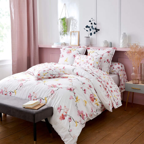 Parure de lit percale Elisa rose 200x200 cm - Tradilinge