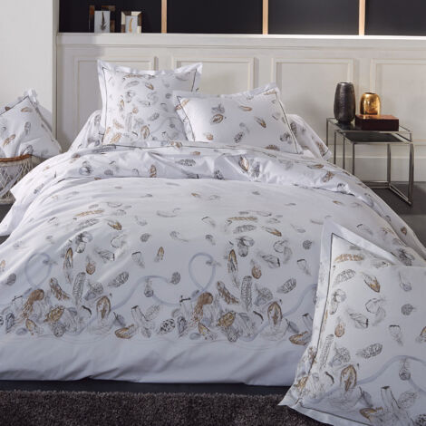 Parure de lit percale PLUMES Taie 65x65 cm 140x200 cm