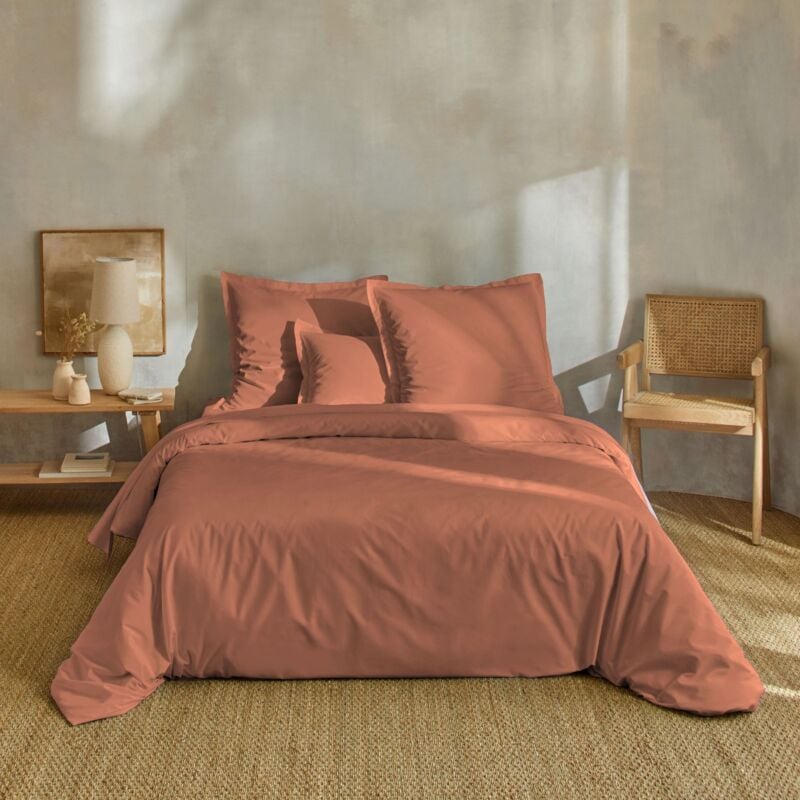 Parure de lit percale unie 240x220 Terracotta