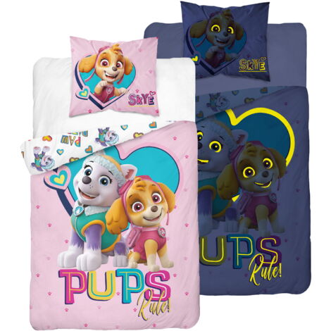 Parure de lit phosphorescente 140x200 Pat'Patrouille Chiots Rose