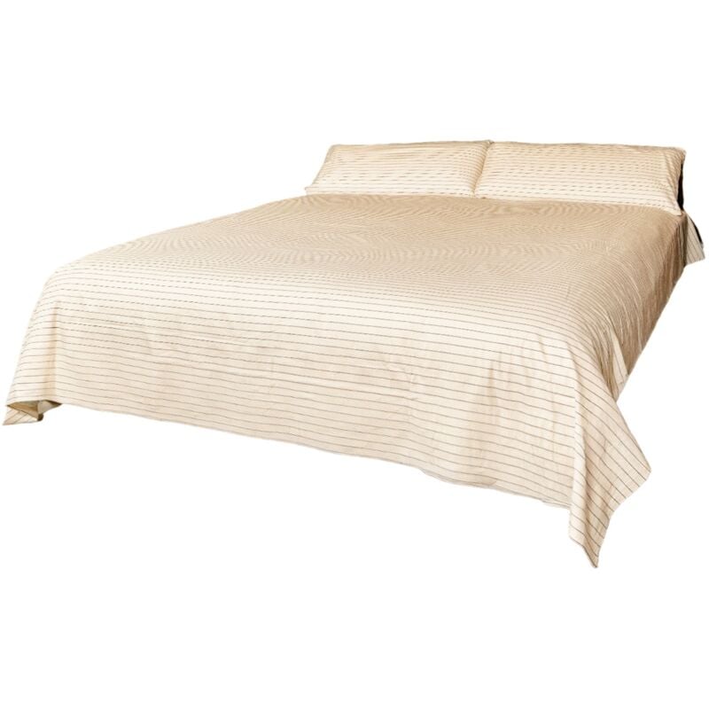 Scalpers - Parure de lit rayée (housse de couette 260x240cm + 2 taies d'oreiller 50x105cm) 100% coton 120GSM rayures écru fermeture bouton brume Home