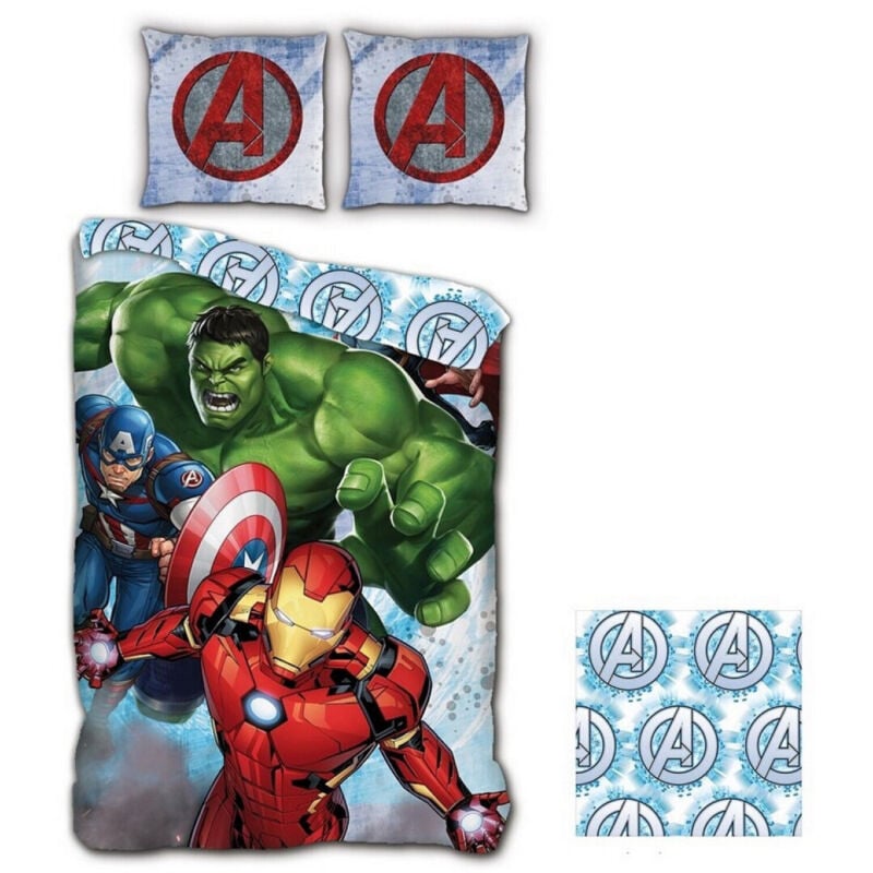 Parure de lit réversible Avengers Hulk, Captain America, Iron Man- 140 cm x 200 cm