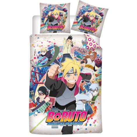 Parure de lit réversible Boruto et tous les personnages - Naruto Next Generations - 140 cm x 200 cm