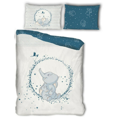 Parure de lit réversible Disney Dumbo - Blanc et Bleu - 100 cm x 140 cm