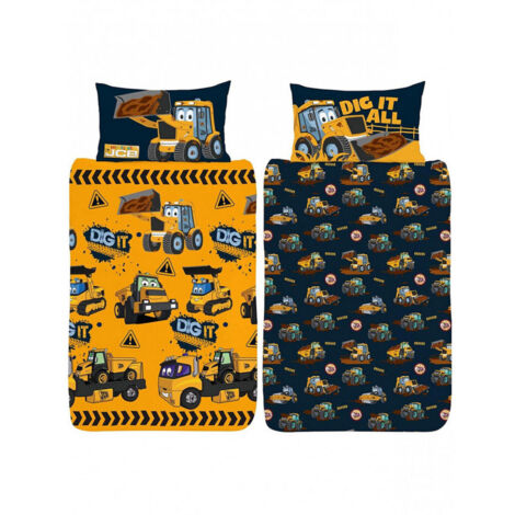 Parure de lit réversible Et Taie D'oreiller JCB Travaux et Camions - Dig It -Creusez-le- - 135 cm x 200 cm