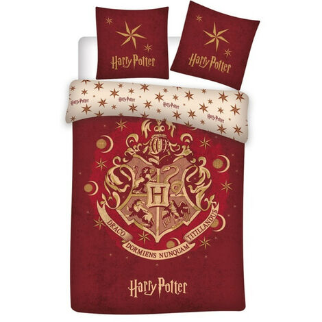 Parure de lit réversible Harry Potter Hogwarts - Rouge et Blanc - 140 cm x 200 cm