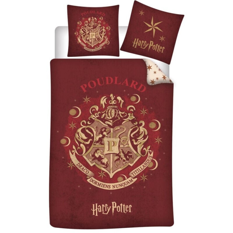 Parure de lit réversible Harry Potter Poudlard - Rouge et Blanc - 140 cm x 200 cm