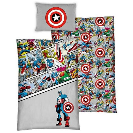 Parure de lit réversible Marvel Avengers Captain America - 140 cm x 200 cm