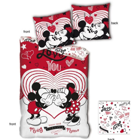 Parure de lit réversible- Mickey et Minnie qui s'embrassent - 140 cm x 200 cm