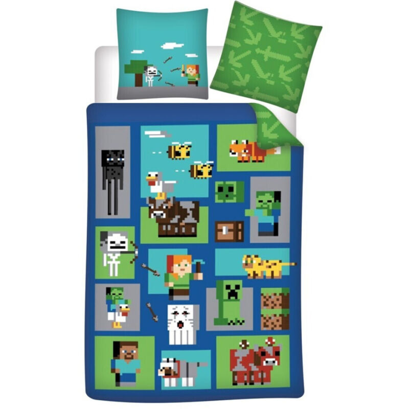 Aymax - Parure de lit réversible Minecraft - 140 cm x 200 cm